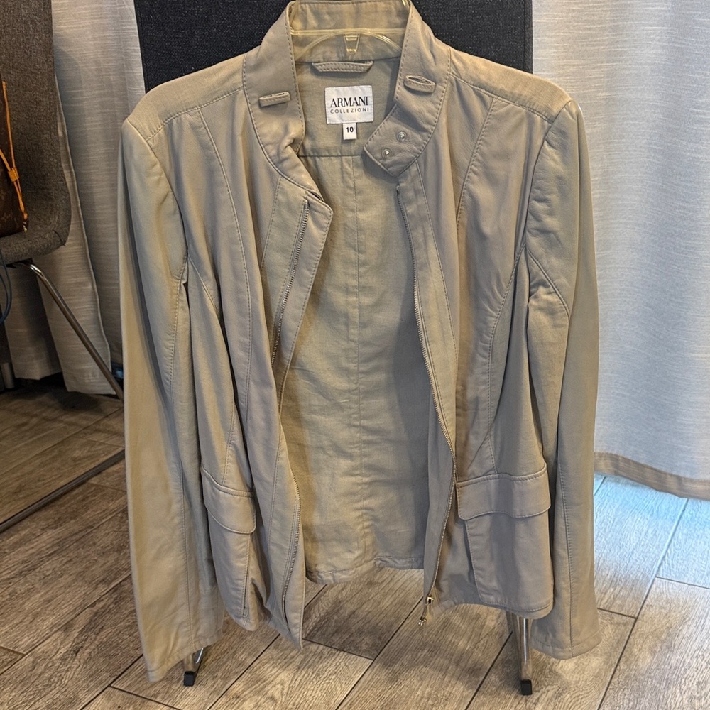 Armani Collezioni Light Taupe Leather Jacket.